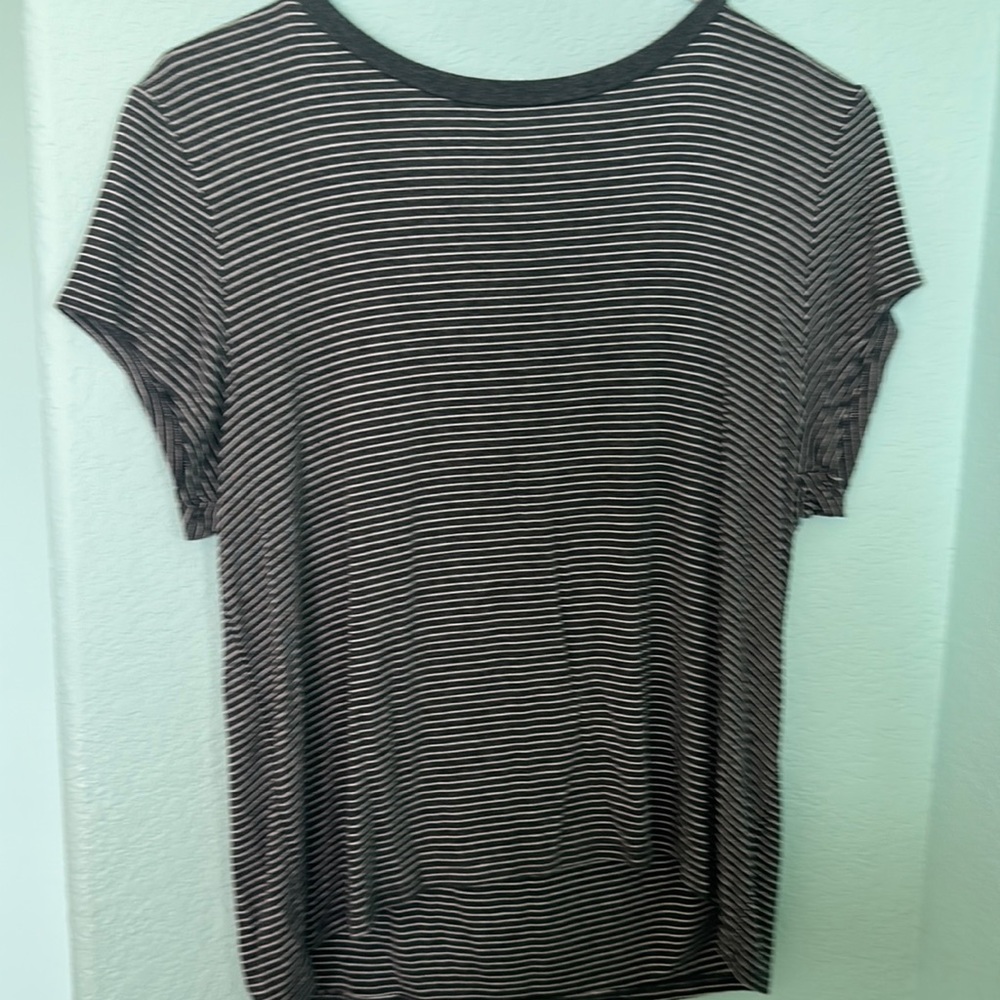 American Eagle/Aerie Soft and Sexy charcoal grey and white striped t shirt